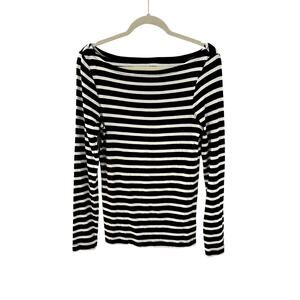 Gap Boat Neck Long Sleeve Favorite Tee Womens Medium Tall Black White Stripe